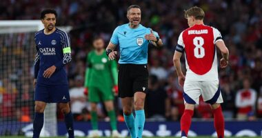 Referee Slavko Vincic came under criticism for his first-half display as Arsenal took on PSG