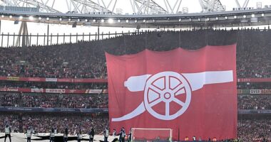 Arsenal displayed a flag ahead of their Champions League semi-final first leg with PSG