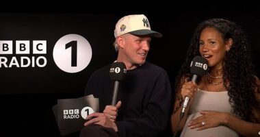 Vick Hope has sparked rumours she is pregnant after appearing to cradle a bump whilst filming for a press junket