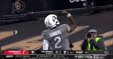 Shedeur Sanders playing a football game.