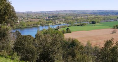 A friend found the 65-year-old woman lying near her vehicle with five deep wounds caused by a blunt object at her home in the village of Tremolat in the Dordogne on Tuesday evening. Pictured: Panoramic photo of the Cingle de Trémolat, loop of the Dordogne river