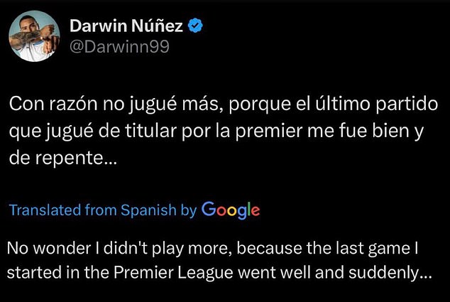Darwin Nunez appeared to take aim at Liverpool amid his limited starts for the club this season