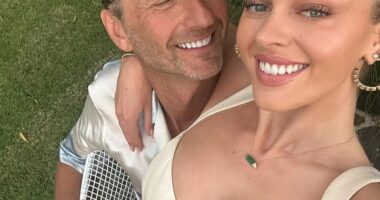 Madeline Holtznagel, 28, spared no expense on Saturday as she hosted a lavish baby shower ahead of the birth of her first child with billionaire pub baron Justin Hemmes, 52. Both pictured