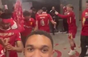 Trent Alexander-Arnold recorded the wild scenes in the dressing room after Liverpool won the Premier League