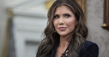 Noem attends a meeting with El Salvador president in the Oval Office at the White House in Washington, DC, USA, 14 April 2025