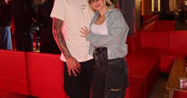 Players were joined by their friends and family for the event late on Sunday. Pictured: Darwin Nunez and his partner Lorena Manas