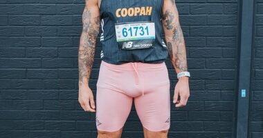 Jake Quickenden raised eyebrows on Sunday as he shared a snap of himself modelling some rather tight pink shorts ahead of running the London Marathon