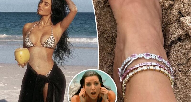Kim Kardashian wears diamond anklets on beach vacation