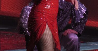 Kylie Minogue, 56,  looked nothing short of incredible as she took to the stage on the latest stop of her Tension tour at the Pacific Coliseum in Vancouver on Saturday