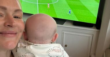 Laura Woods said she will return to TV on Wednesday as she shared a photo of her and her baby Leo watching Arsenal lose 1-0 to PSG in the Champions League semi-finals on Tuesday