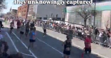 The video, which recently went viral after being shared on Reddit, shows the woman running past her spouse at the 25-mile mark