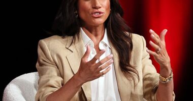 Meghan Markle's (pictured at the Time 100 Summit) podcast has failed to chart on the UK or the US Spotify chart