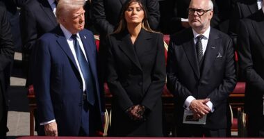 Melania Trump is mourning the 'People's Pope' on her 55th birthday as the First Lady of the US was comforted by her husband Donald Trump in a rare display of affecton