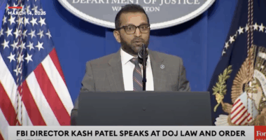 FBI Director Kash Patel speaks at DOJ event.