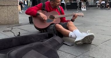Newcastle hero Jonas Gutierrez filmed himself busking in the streets of Newcastle city centre