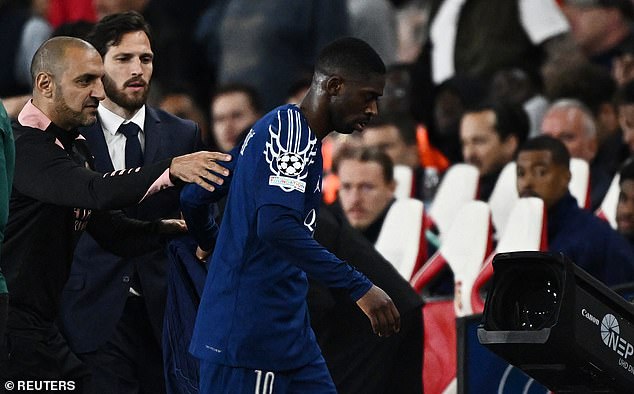 PSG's Ousmane Dembele was taken off in the 70th minute after picking up a hamstring injury