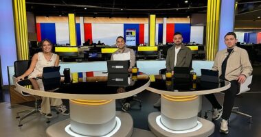 Sky Sports News have made a raft of well-known faces redundant as they look to streamline coverage (pictured: Olivia Buzaglo, James Savundra, Dan Bardell, and David Reed)