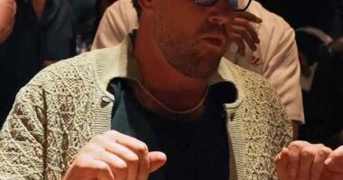 Travis Kelce looked uncrecognizable in a cap and glasses at the poker table in Las Vegas