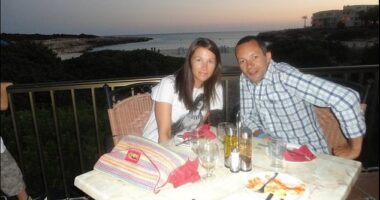 Rhodri and his ex-wife Natasha on holiday. Natasha had an on-off affair with Ryan Giggs for eight years