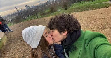Kingston, 18, photographed himself smooching his partner Lola on London's Primrose Hill, before posting the snap to celebrate her birthday with a heartfelt tribute