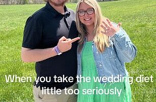 A couple has shared their shocking wedding transformation... revealing how they lost a joint 160 pounds ahead of their big day. They're seen before their weight loss