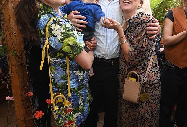 Maddison May Brudenell is pictured with her son Michael, as well as Rowan Brudenell and Natalia Cassel at Gold Notting Hill yesterday