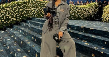Denise Stephanie Hewitt was sitting at a lunch table at a New York University freshmen orientation event she was working at when the Vogue team emailed asking her to shoot Simone Biles before the 2021 Met Gala (pictured: Hewitt at the 2025 Met Gala)