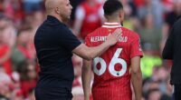 Arne Slot (L) says Liverpool need to draw a line under the Trent Alexander-Arnold (R) chatter