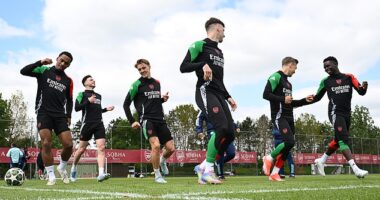 Arsenal's stars are put through their paces on Tuesday ahead of their daunting trip to PSG