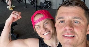 British footballer Jay Hart (right) is set to be deported from Australia after Sarah Fardy (pictured with Hart) and Cara Greedy set up a petition calling for the 34-year-old to be kicked out of the country