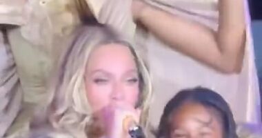 Blue Ivy's earring got caught on her mother Beyonce's hair live on stage during a performance at the Cowboy Carter tour