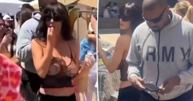Bianca Censori flaunts her figure in see-through top, revealing skirt for casual ice cream outing with Kanye West in Spain