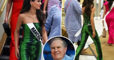 Bill Belichick's girlfriend, Jordon Hudson, goes glam in green snakeskin pantsuit for Miss Maine pageant