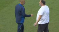 Nottingham Forest owner Evangelos Marinakis (R) confronted Nuno Espirito Santo on Sunday