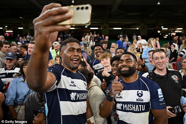 Bristol's players celebrate their 'Big Day Out' win over rivals Bath at Principality Stadium