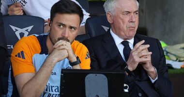 Davide Ancelotti and his father Carlo take in Real Madrid's defeat to Barcelona on Sunday