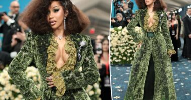 Cardi B's plunging green Met Gala 2025 suit was inspired by wallpaper