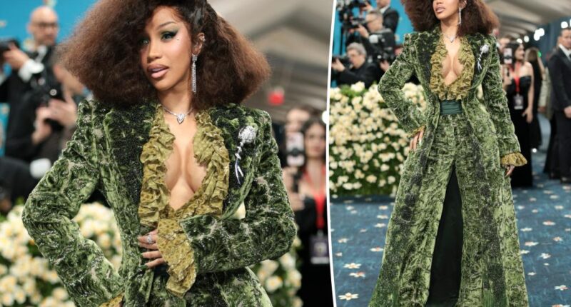 Cardi B's plunging green Met Gala 2025 suit was inspired by wallpaper
