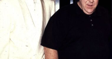 Cheers icon George Wendt is being mourned by his heartbroken co-stars after it emerged that he has died at the age of 76; pictured with Ted Dansen (left) at a reunion in 1993