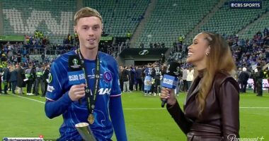 CBS host Anita Nneka Jones was in stitches as Cole Palmer explained why he put his player of the match award down his shorts