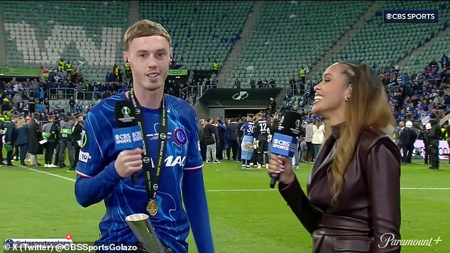 CBS host Anita Nneka Jones was in stitches as Cole Palmer explained why he put his player of the match award down his shorts