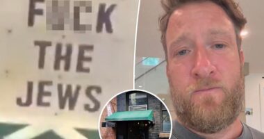 Dave Portnoy reacts to antisemitic sign at Barstool bar