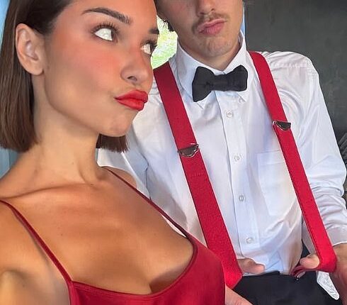David Beckham has already kicked-off his huge 50th birthday celebrations on Wednesday night as he threw a wild family party at his lavish £10m Cotswold home; pictured son Cruz and girlfriend Jackie Apostel