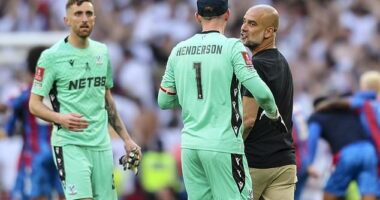 Dean Henderson clashed on the pitch with Pep Guardiola after full time at Wembley