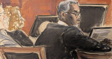 Composed and with his hands in his pockets, Diddy greeted potential jurors with a slight nod despite them holding his fate in their hands as his sex trafficking trial that could send him to prison for life began today