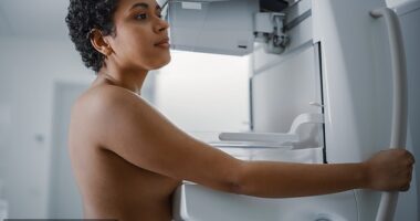 A new study in Frontiers in Public Health found rates of four common women's cancers, including breast cancer, have increased as temperatures have gone up. Pictured above is a stock image of a woman getting a mammogram to test for breast cancer