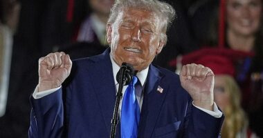 President Donald Trump appeared to mimic a woman competing against a trans opponent in weightlifting