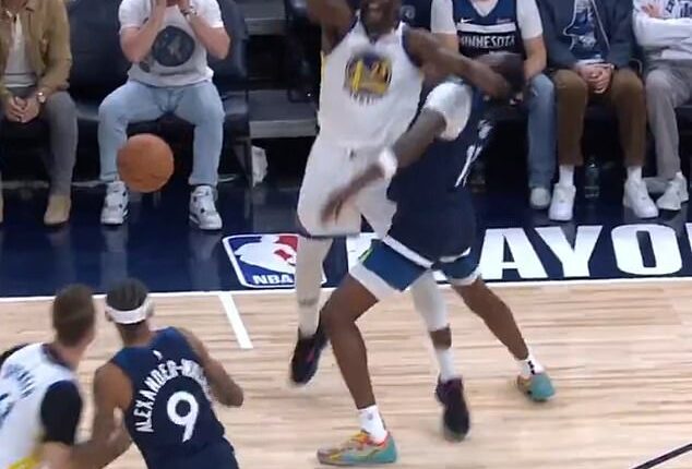Draymond Green was penalized for an apparent elbow to the face of Minnesota's Naz Reid
