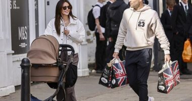 Michelle Keegan looked effortlessly stylish on Friday as she stepped out for a family walk with husband Mark Wright, baby Palma, and Mark's younger sister Natalya