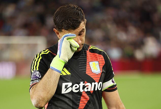 Emiliano Martinez was seen wiping tears away after the final whistle on Friday night